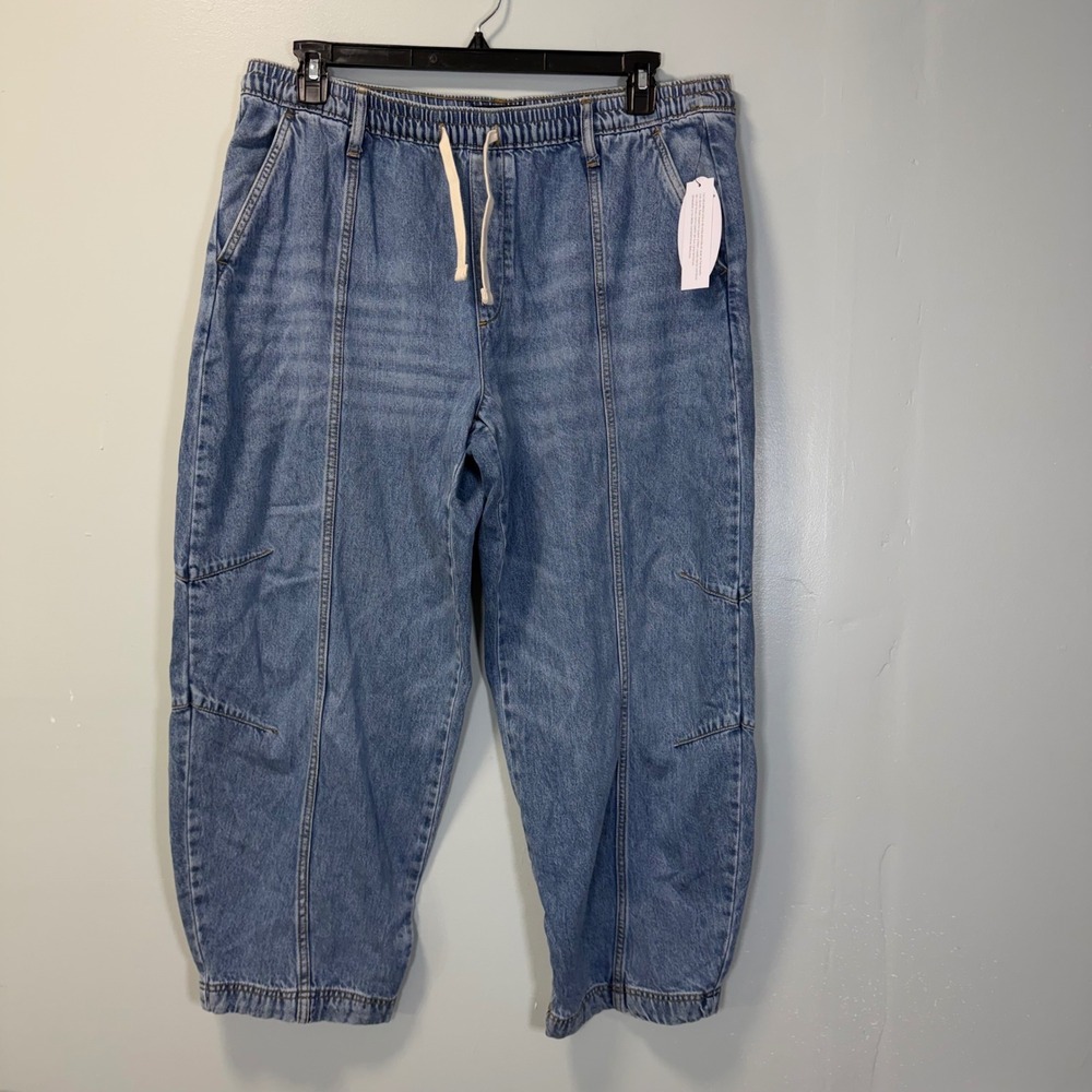 Scoop Womens Barrel Leg Pull On Drawstring Denim Jeans Blue XL 16-18 New